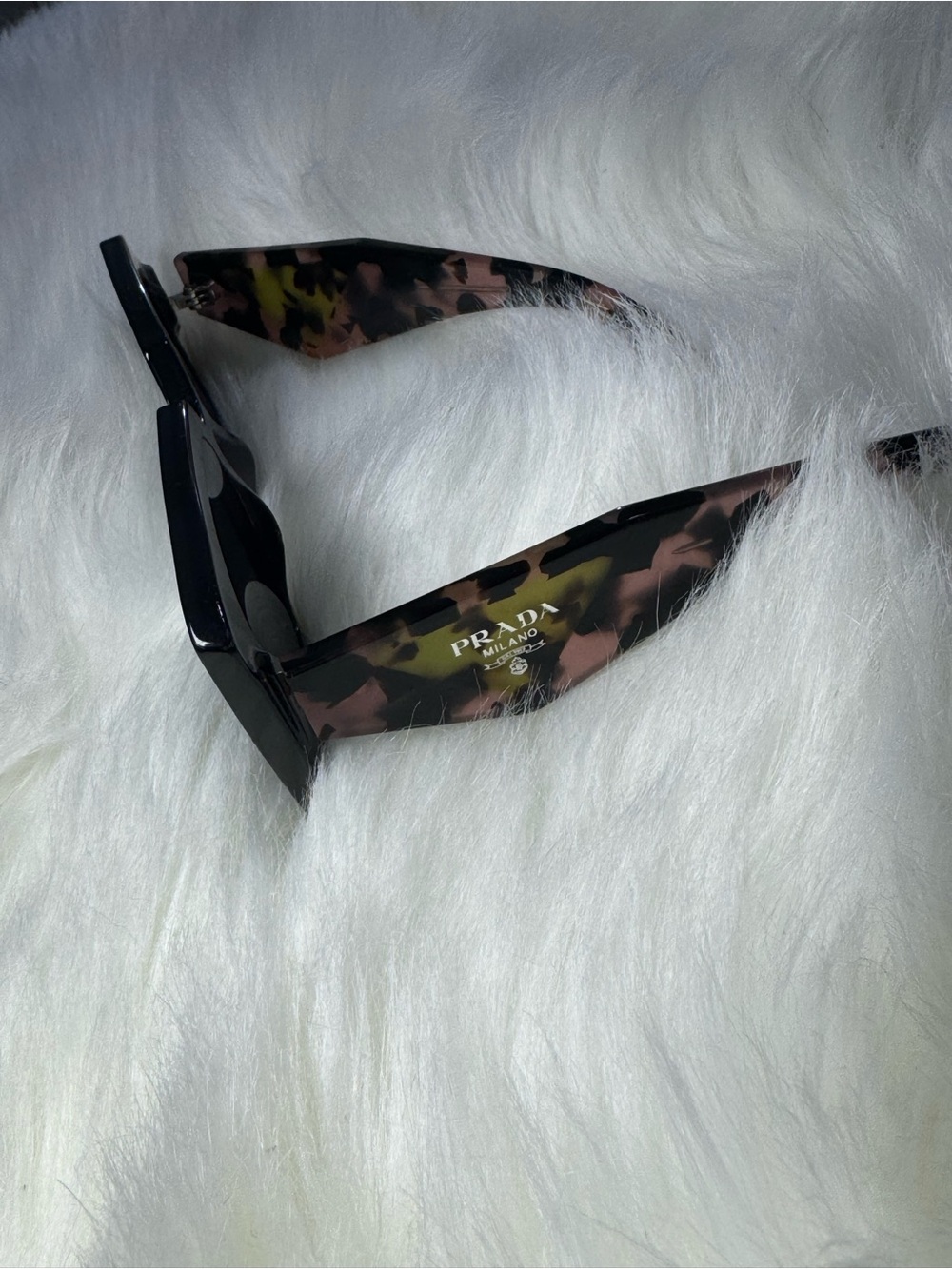 Prada Tortoiseshell Wide-Arm Sunglasses with Black Frame